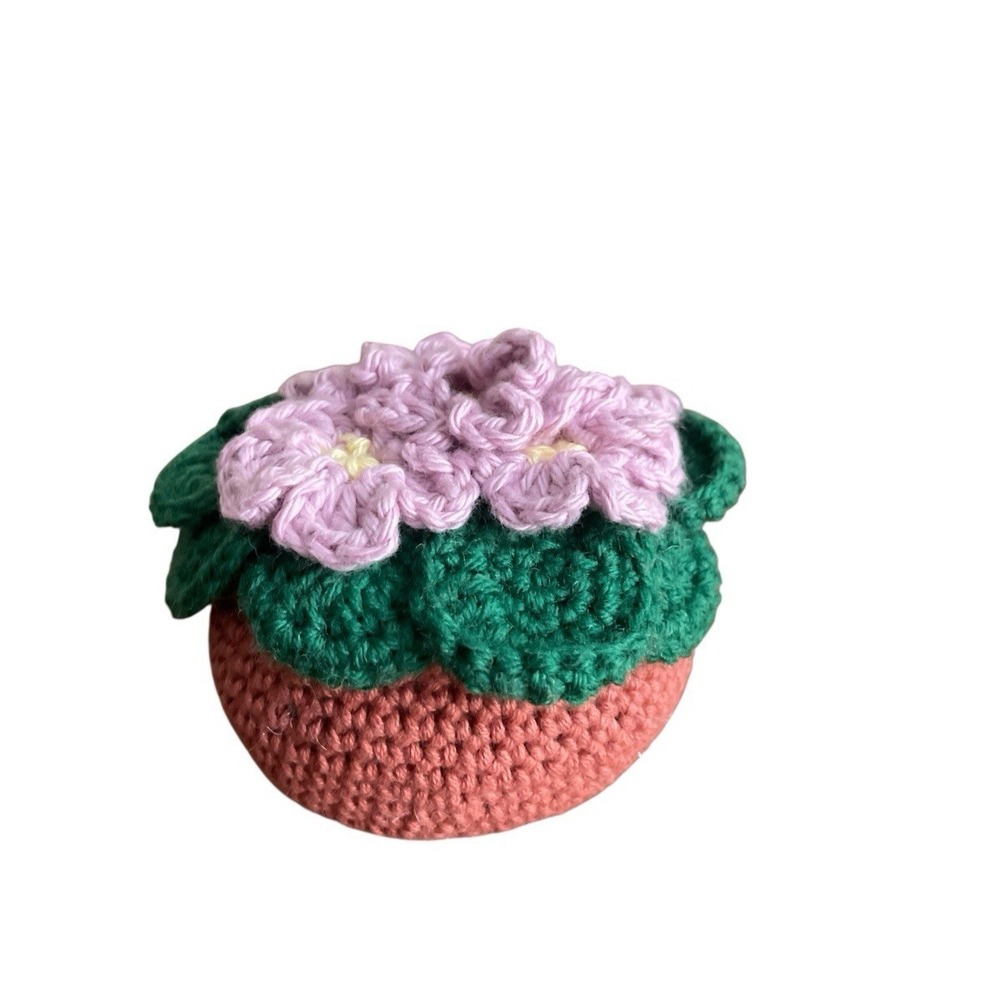 Handmade Crochet African Violet Desk Office Decor Gift for Plant Lovers Purple
